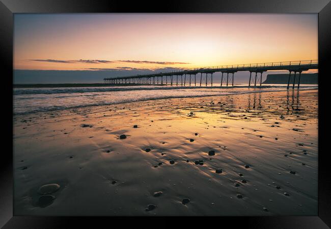 Saltburn Beach at Sunrise Framed Print by Tim Hill