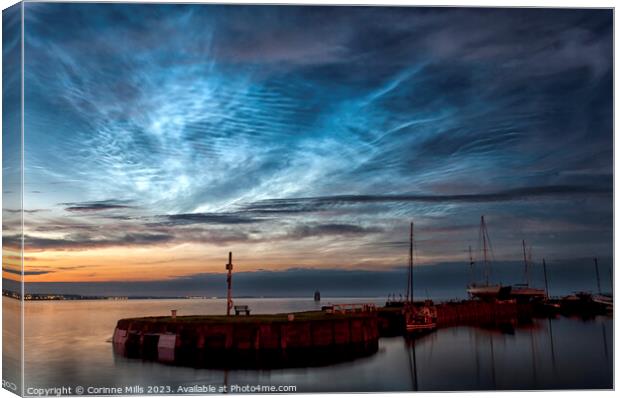 Noctilucent clouds over Tayport Harbour Canvas Print by Corinne Mills