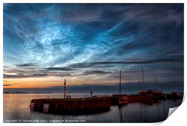 Noctilucent clouds over Tayport Harbour Print by Corinne Mills
