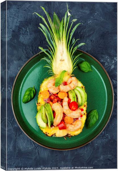 Pineapple stuffed with prawn, rice and avocado. Canvas Print by Mykola Lunov Mykola