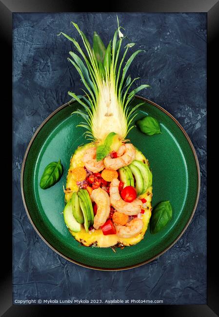 Pineapple stuffed with prawn, rice and avocado. Framed Print by Mykola Lunov Mykola
