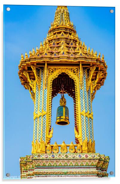 Porcelain Golden Bell Tower Pagoda Grand Palace Bangkok Thailand Acrylic by William Perry