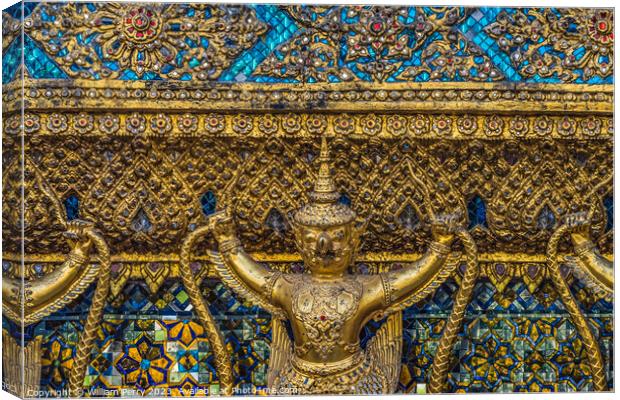 Golden Guardians Blue Close Grand Palace Bangkok Thailand Canvas Print by William Perry