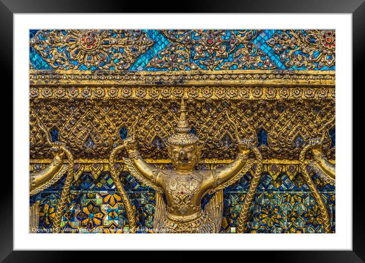 Golden Guardians Blue Close Grand Palace Bangkok Thailand Framed Mounted Print by William Perry