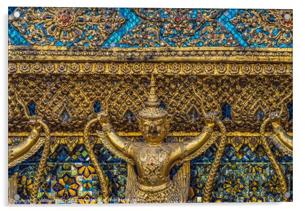 Golden Guardians Blue Close Grand Palace Bangkok Thailand Acrylic by William Perry