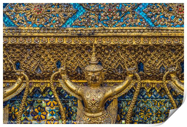 Golden Guardians Blue Close Grand Palace Bangkok Thailand Print by William Perry