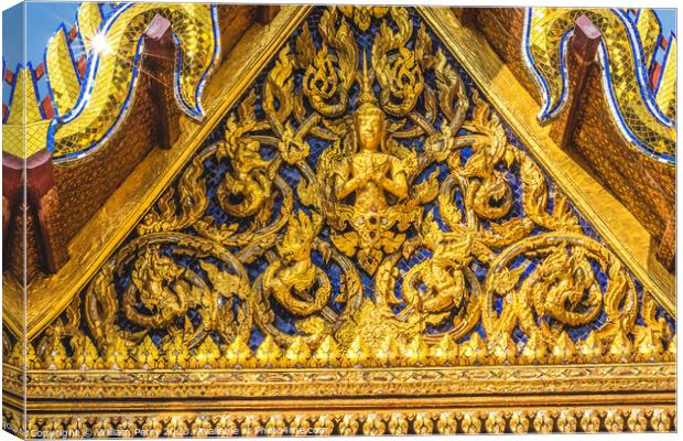 Praying Buddha Pavilion Closeup Grand Palace Bangkok Thailand Canvas Print by William Perry