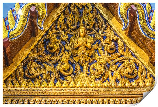 Praying Buddha Pavilion Closeup Grand Palace Bangkok Thailand Print by William Perry