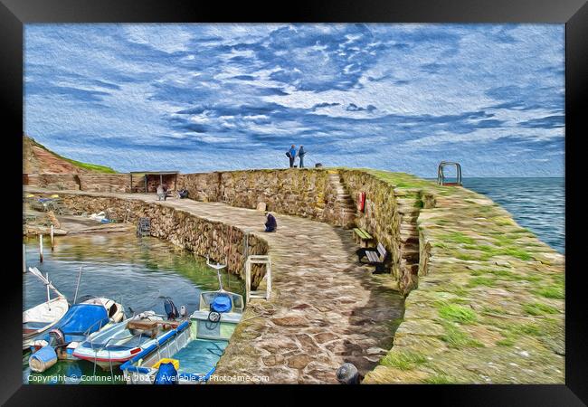 Crail Harbour - oil paint effect Framed Print by Corinne Mills