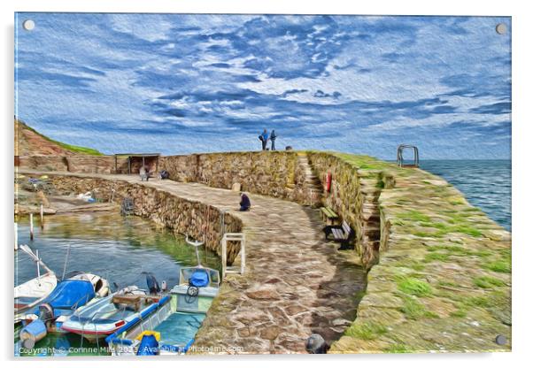 Crail Harbour - oil paint effect Acrylic by Corinne Mills