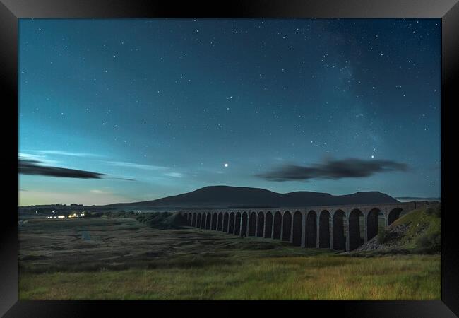 Ribblehead Viaduct, Ingleborough, Mars & Saturn Framed Print by Pete Collins