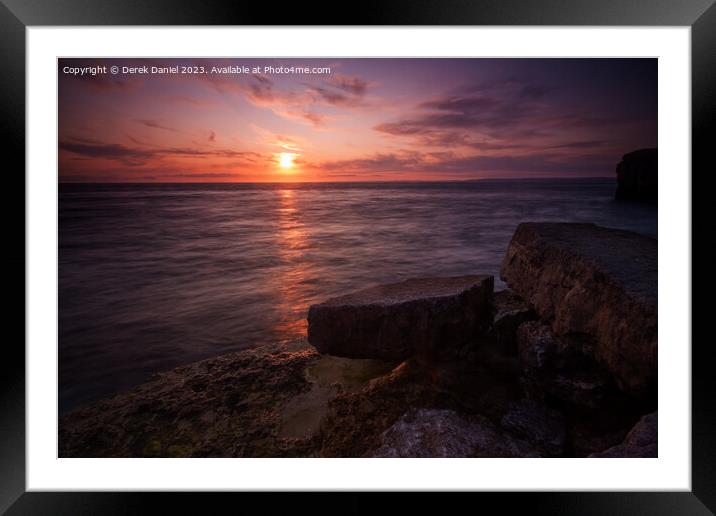 Sunset at Portland, Dorset Framed Mounted Print by Derek Daniel