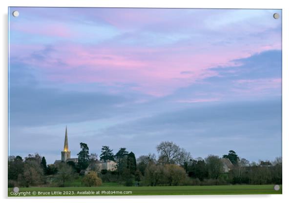 Mauve Skies Over Bredon Church Acrylic by Bruce Little