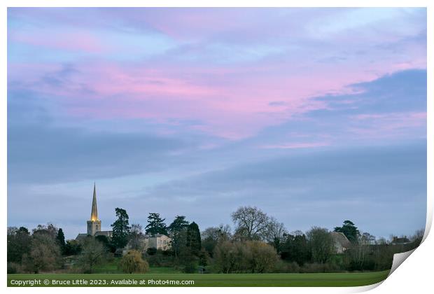 Mauve Skies Over Bredon Church Print by Bruce Little
