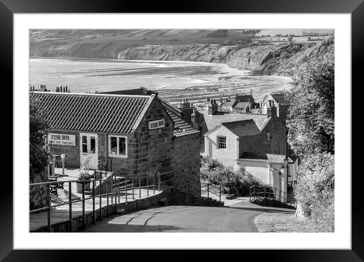 Robin Hoods Bay Black and White Framed Mounted Print by Tim Hill