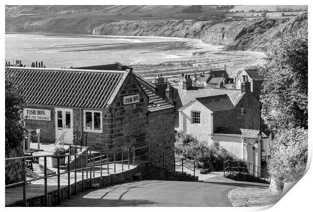 Robin Hoods Bay Black and White Print by Tim Hill