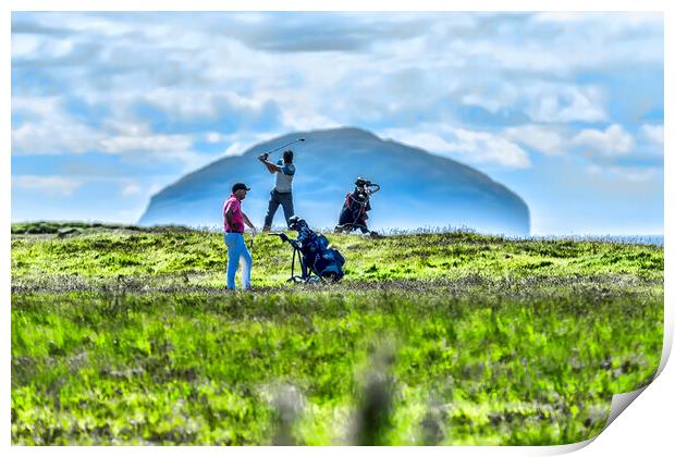 Ailsa Craig and the Golfers Print by Valerie Paterson
