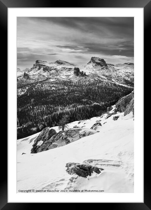 Cinque Torri in the Nuvolao Group Mountain Range Monochrome Framed Mounted Print by Dietmar Rauscher