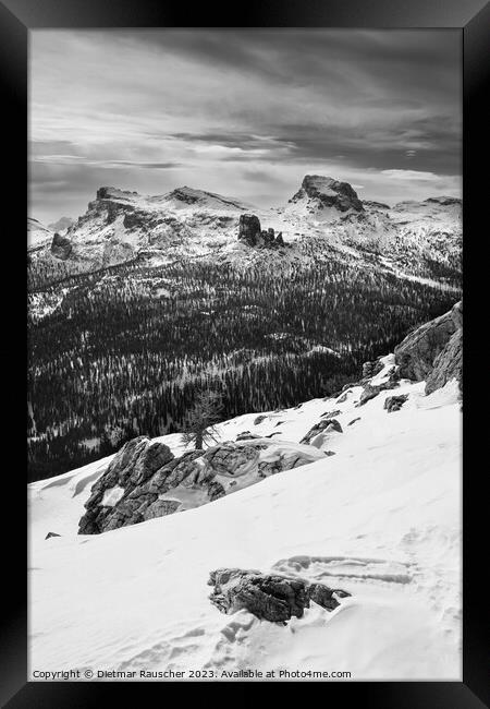 Cinque Torri in the Nuvolao Group Mountain Range Monochrome Framed Print by Dietmar Rauscher