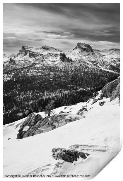 Cinque Torri in the Nuvolao Group Mountain Range Monochrome Print by Dietmar Rauscher