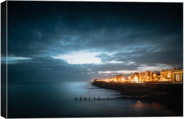 Worthing Seafront, Winter Evening Canvas Print by Mark Jones