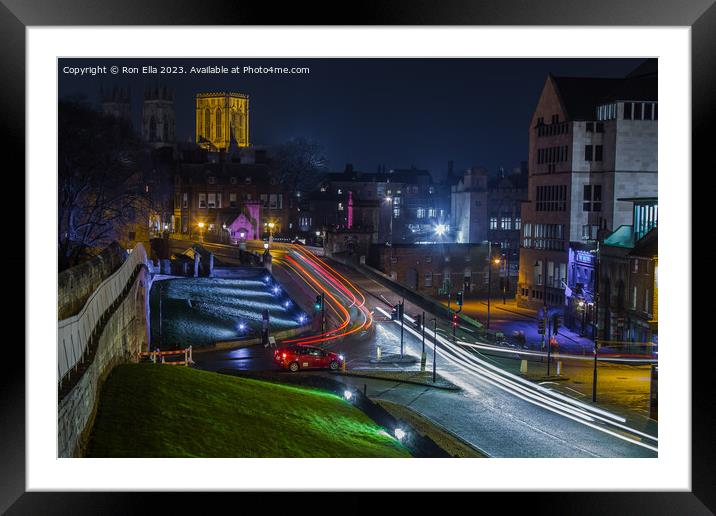 York Minster and the Red Taxi Framed Mounted Print by Ron Ella