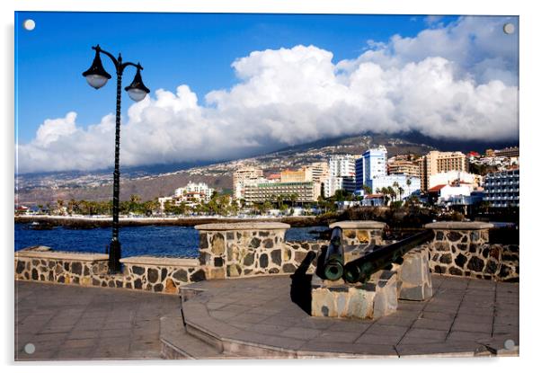 View of Puerto de la Cruz from Plaza de Europa, Tenerife, Canary Acrylic by Fabrizio Troiani