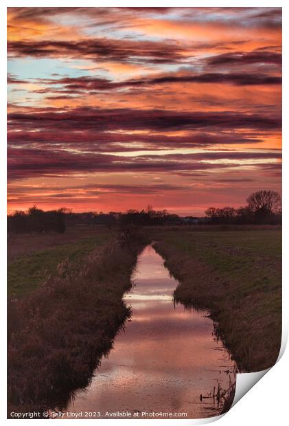 Majestic Sunset Reflection over St Benets Abbey Print by Sally Lloyd