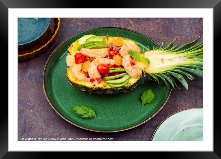 Pineapple with shrimp, rice and avocado. Framed Mounted Print by Mykola Lunov Mykola