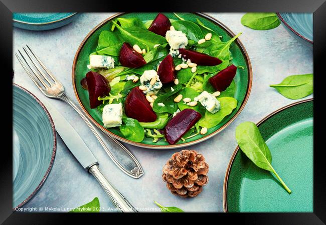 Beetroot salad with blue cheese and pine nuts Framed Print by Mykola Lunov Mykola