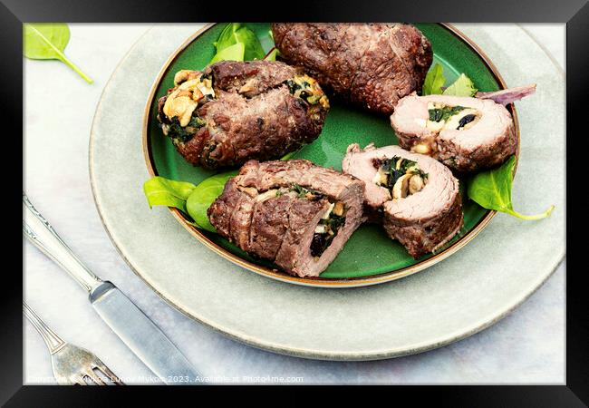 Beef rolls with mushrooms and spinach. Framed Print by Mykola Lunov Mykola