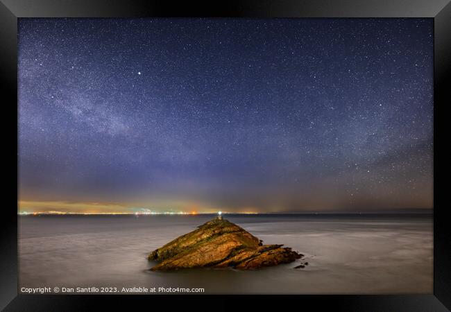 Mumbles Lighthouse at Night Framed Print by Dan Santillo