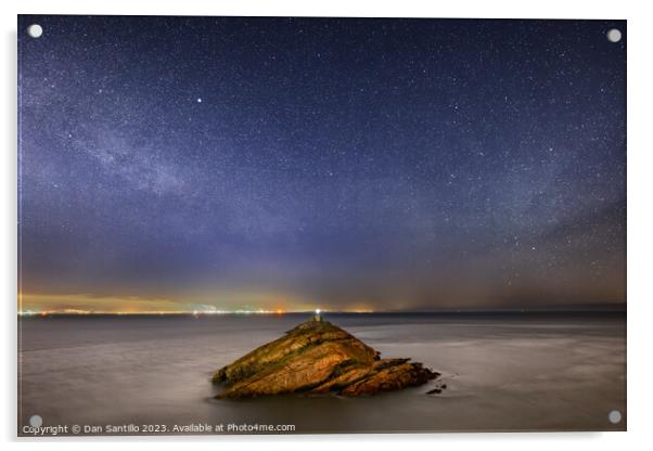 Mumbles Lighthouse at Night Acrylic by Dan Santillo