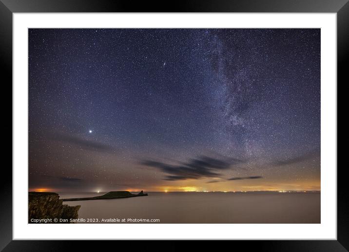Worms Head, Rhossili Bay at Night on Gower Framed Mounted Print by Dan Santillo