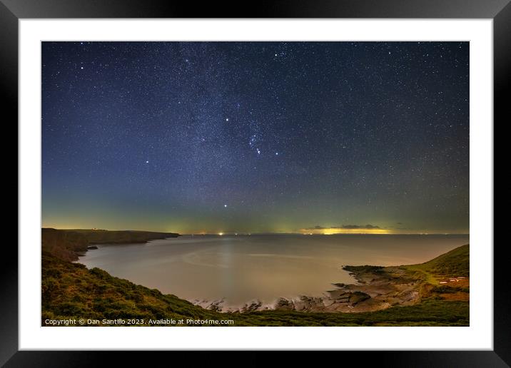 Fall Bay on Gower in Wales at Night Framed Mounted Print by Dan Santillo