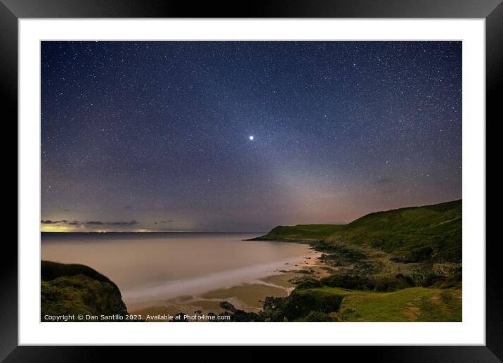 Fall Bay on Gower in Wales at Night Framed Mounted Print by Dan Santillo