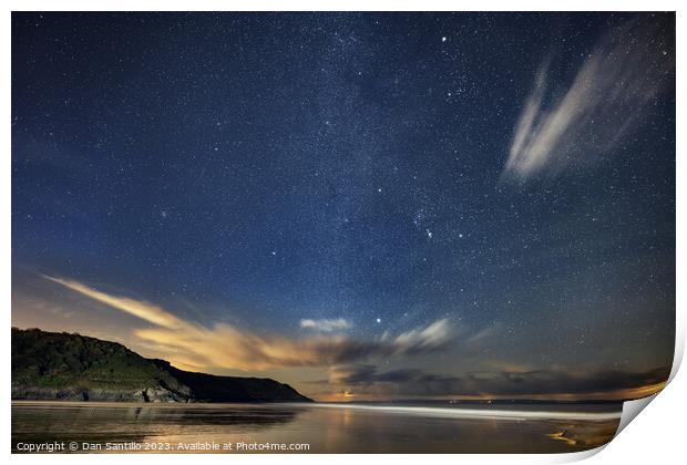 Caswell Bay on Gower in Wales at Night Print by Dan Santillo
