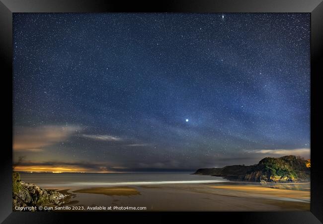 Caswell Bay on Gower in Wales at Night Framed Print by Dan Santillo