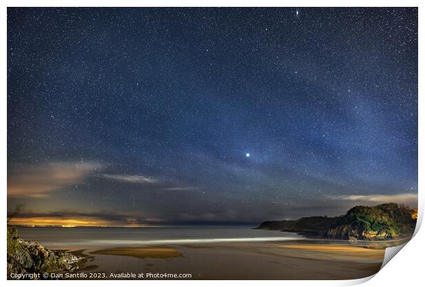 Caswell Bay on Gower in Wales at Night Print by Dan Santillo