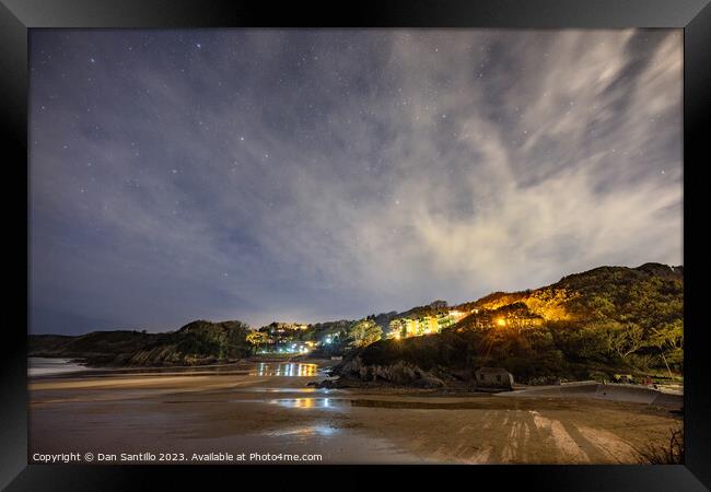 Outdoor Caswell Bay on Gower in Wales at Night Framed Print by Dan Santillo