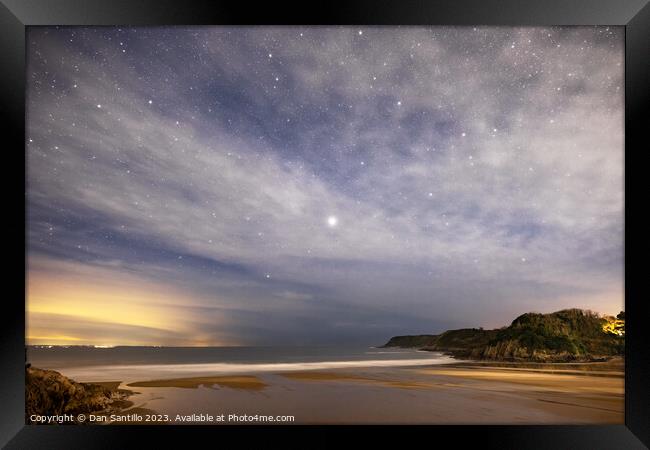 Caswell Bay on Gower in Wales at Night Framed Print by Dan Santillo