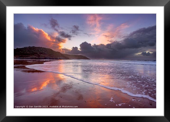 Caswell Bay Sunrise on Gower, Wales Framed Mounted Print by Dan Santillo