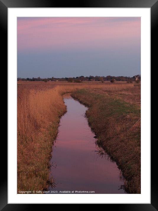 Serene Pink Sunset at Norfolk Stream Framed Mounted Print by Sally Lloyd