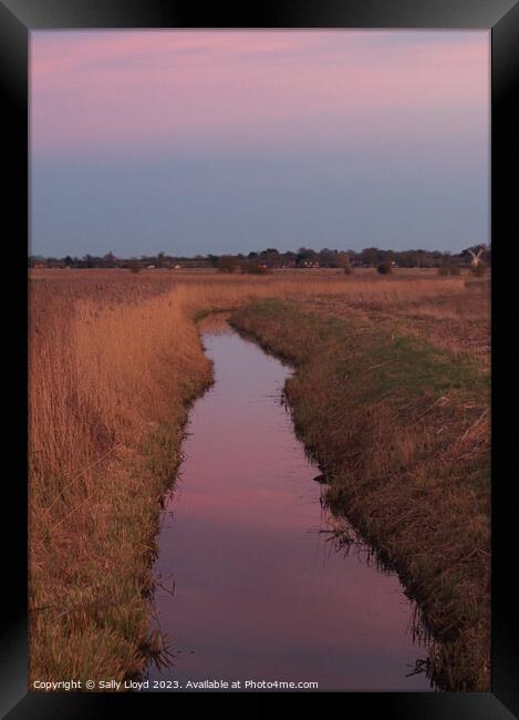 Serene Pink Sunset at Norfolk Stream Framed Print by Sally Lloyd