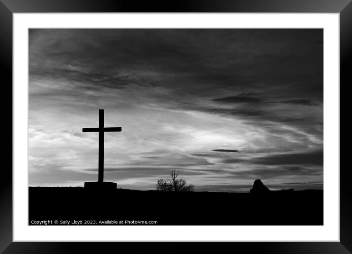 The Peaceful Monochrome Cross of St Benets Abbey Framed Mounted Print by Sally Lloyd