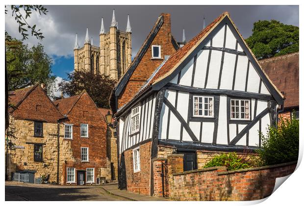 Crooked House and Lincoln Cathedral, Steep Hill, Lincoln Print by David Ross