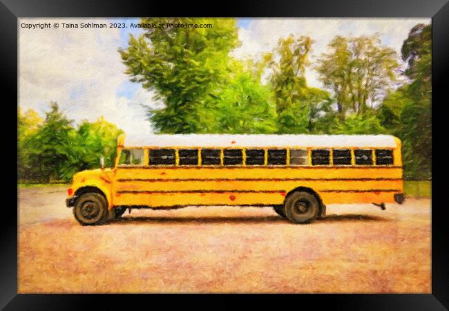 American Yellow School Bus Digital Art Framed Print by Taina Sohlman