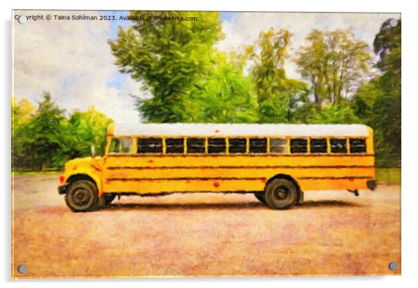 American Yellow School Bus Digital Art Acrylic by Taina Sohlman