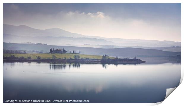 Lake Santa Luce view in a misty morning. Tuscany, Italy Print by Stefano Orazzini