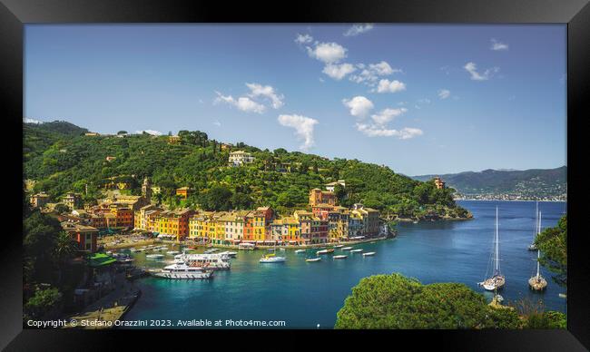 Portofino luxury travel destination, village and marina. Liguria Framed Print by Stefano Orazzini